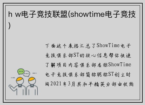 h w电子竞技联盟(showtime电子竞技)