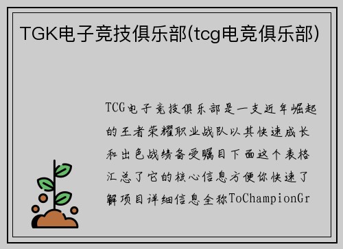 TGK电子竞技俱乐部(tcg电竞俱乐部)